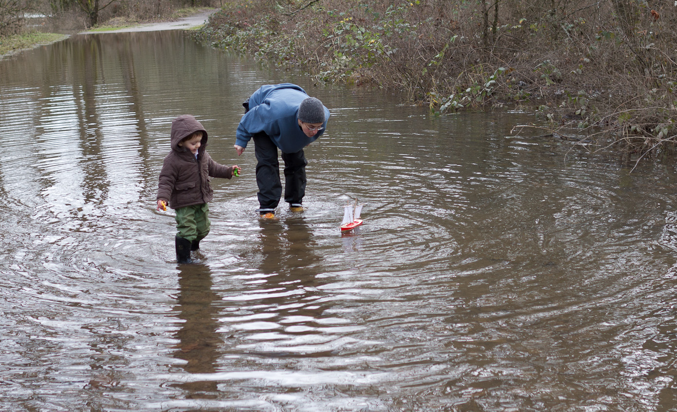 January 01, 2011 - An outing to play with various toy boats in a large puddle.