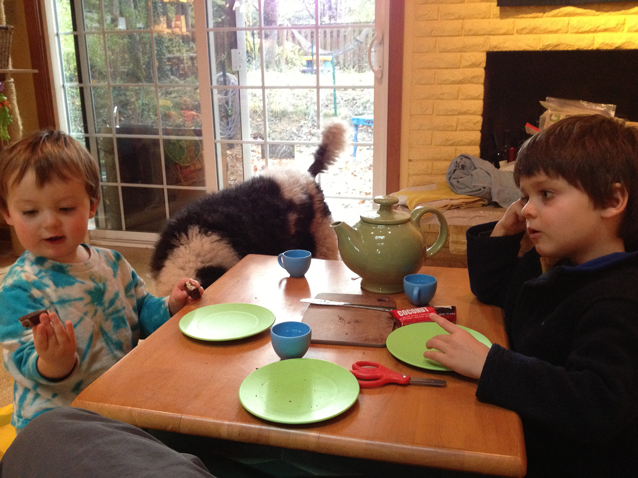  October 24, 2012 - The boys are sharing a tea party. Snacks too.
