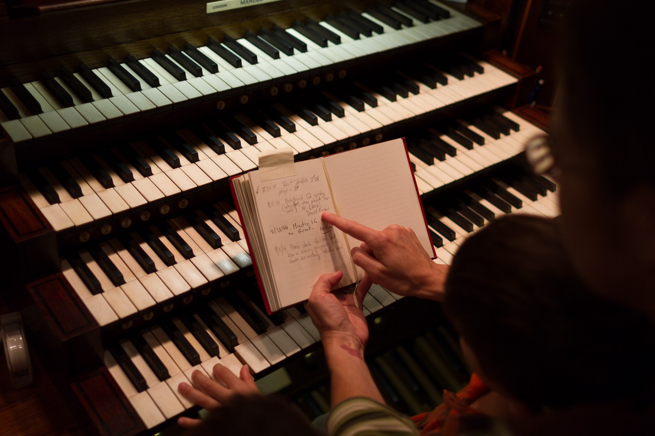  October 15, 2014 - Church of St. Ignatius Loyola, with its N.P. Mander tracker pipe-organ: David Enlow recently player and left notes for the tuner.